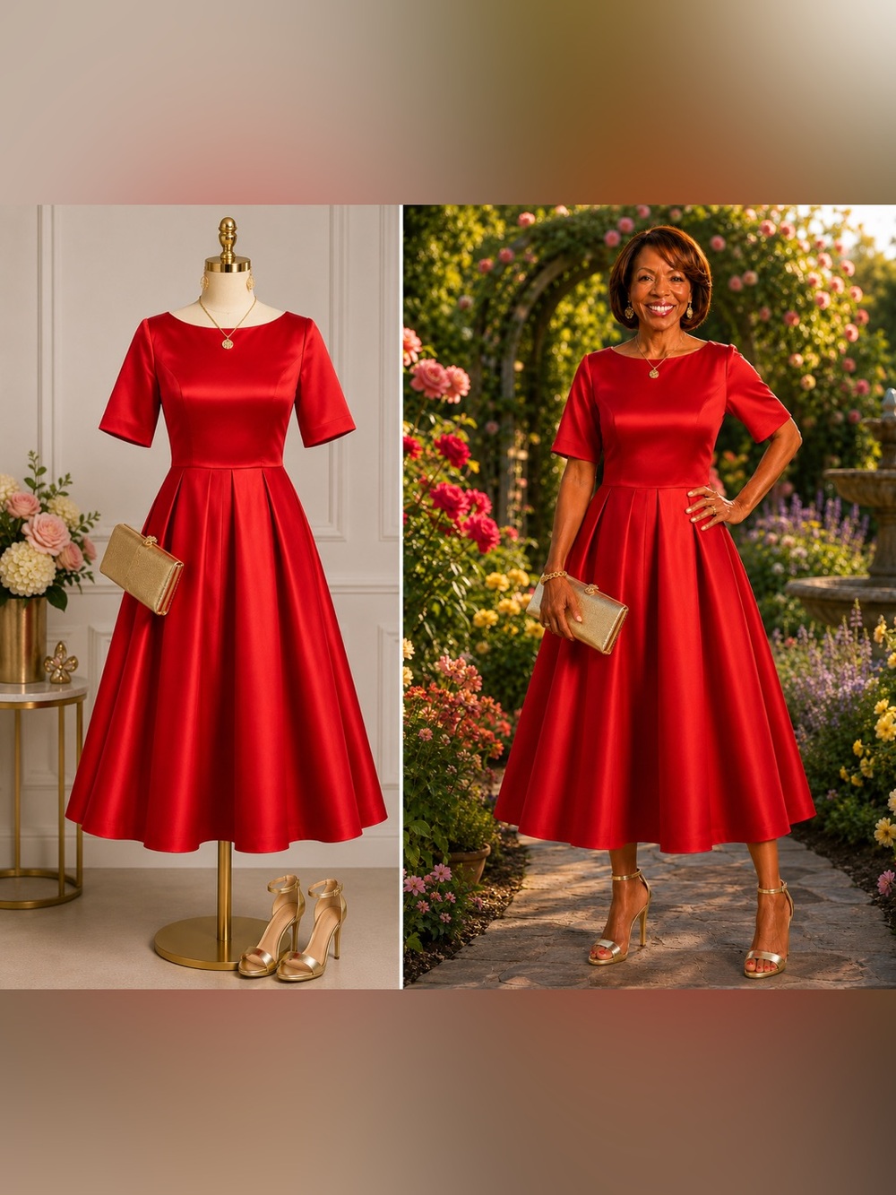 Elegant Red Midi Fit-and-Flare Dress $50 - Picture 3 of 6
